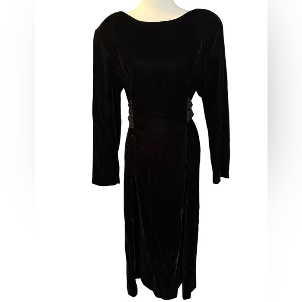 Vintage Decade Designs Size 16 Black Velvet Dress Chiffon Sash new with tags